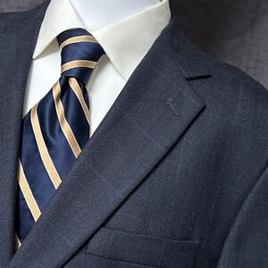 Joseph Feiss Sport Gold Coat 44S Blue Wool Herringbone Windowpane Blazer Jacket